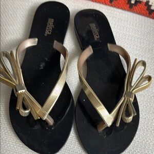 COPY - Melissa Black and Gold Sandals with Bow Detail